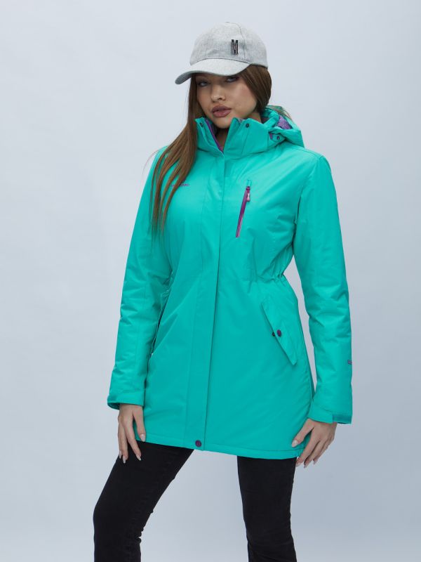 Turquoise hooded parka for women 551706Br